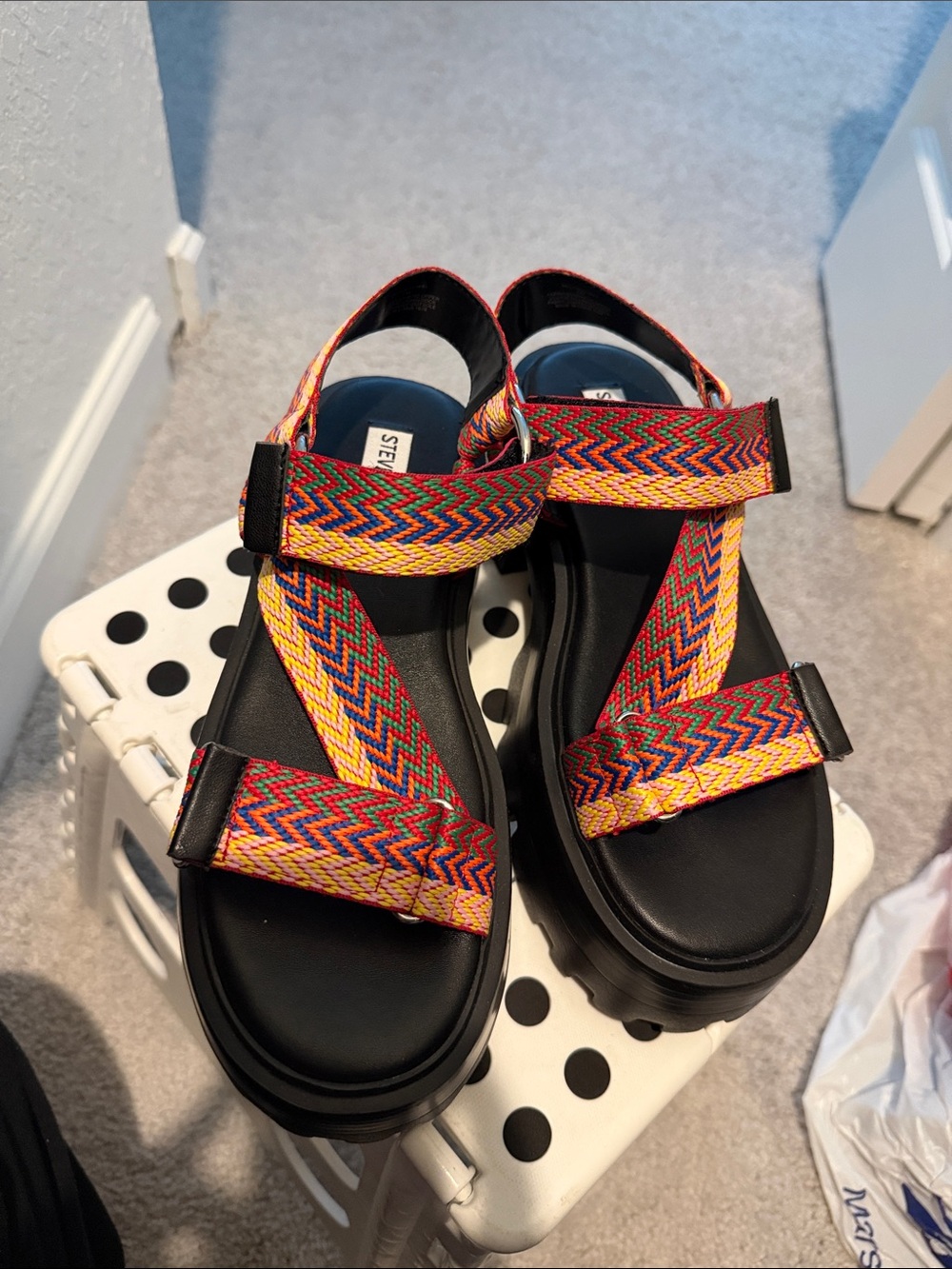 Steve Madden Black Platform Sandals with Multicolor Woven Straps